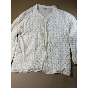Vienna Lace White Cardigan‎ 1960s Vintage Med Acrylic Linen Fairycore Whimsical